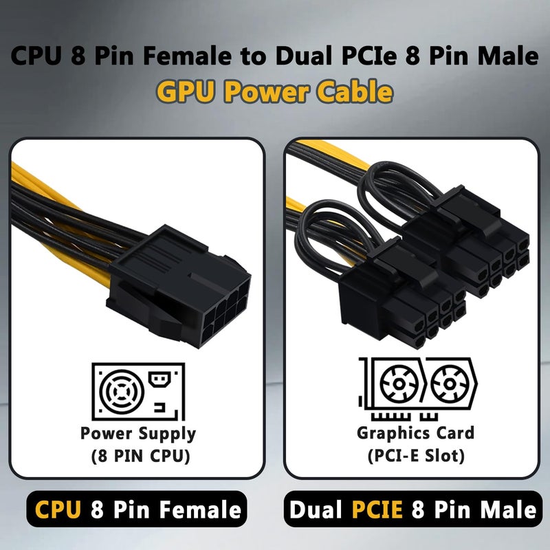 COMeap (2-Pack) CPU to GPU, CPU 8 Pin Female to Dual PCIe 8 Pin (6+2) Male Splitter Cable for Graphics Card BTC Miner 9-inch (23cm) - Image 2